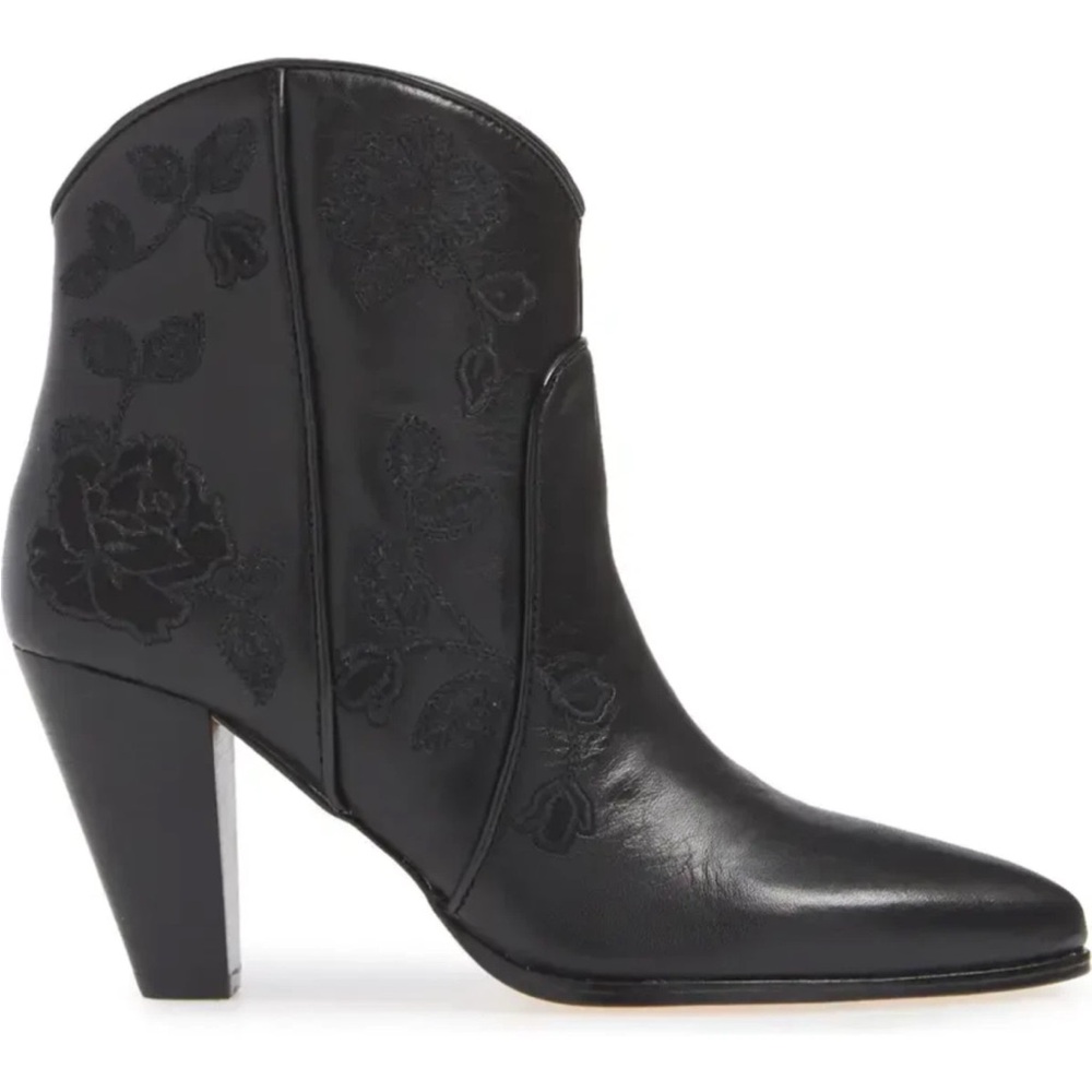 Kate Spade 7 Dalton Boots Floral Embroidered Black Bootie Western EUC Gorgeous!